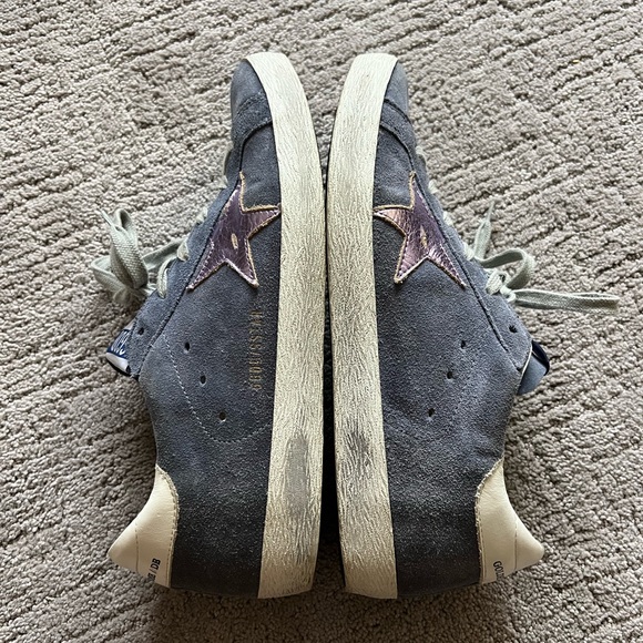 Blue Suede Superstar Sneakers with Purple Star
